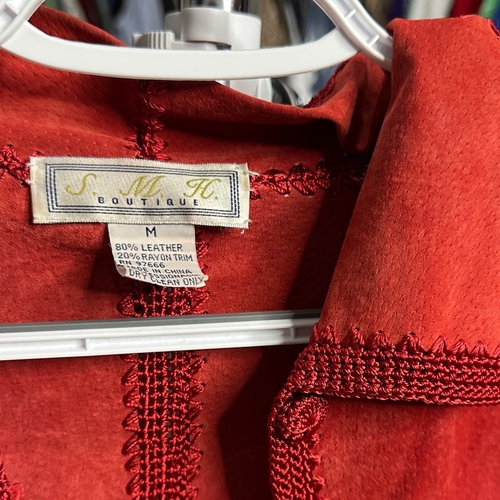 Elegant Red Leather blend Blazer - Picture 3 of 5